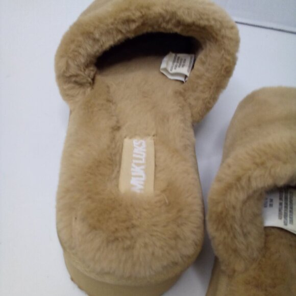 Muk Luks Platform Slipper Slides L 9-10 Faux Fur Plush Soft Brown - Picture 8 of 11